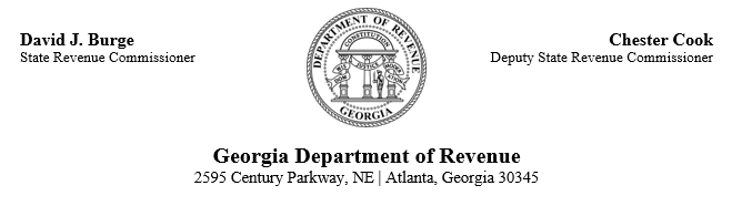 Official DOR Letterhead, David Burge, State Revenue Commissioner and Chester Cook, Deputy State Revenue Commissioner