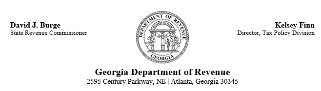 Department of Revenue Seal. David Burge, Commissioner.  Kelsey Finn, Director, Tax Policy